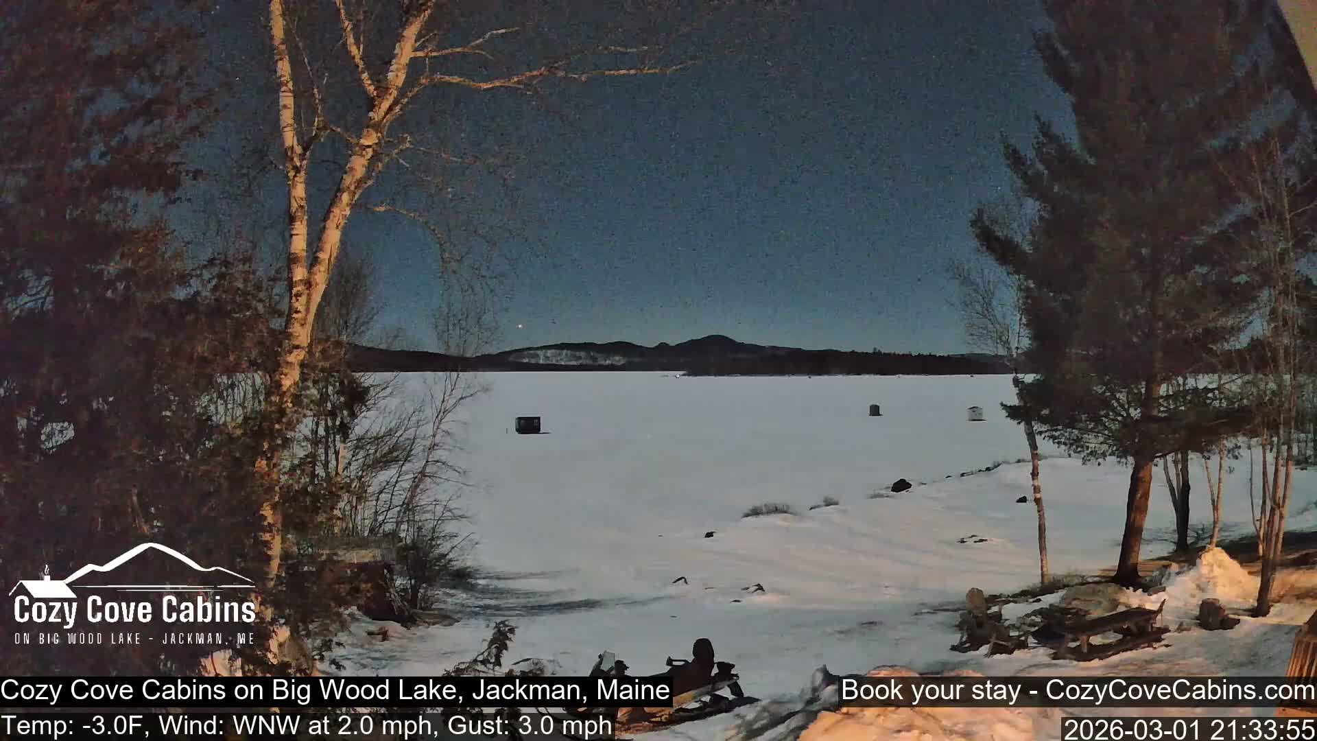 Cozy Cove Cabins, Wood Pond Live Cam - Jackman, Maine,  USA