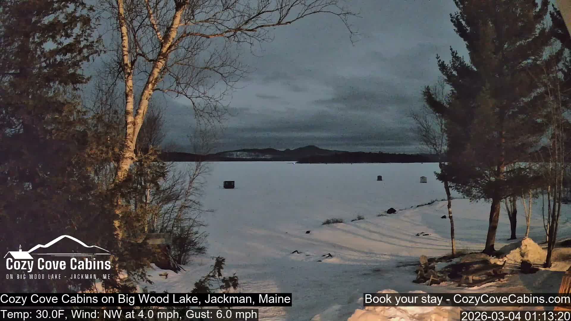 Cozy Cove Cabins, Wood Pond Live Cam - Jackman, Maine,  USA