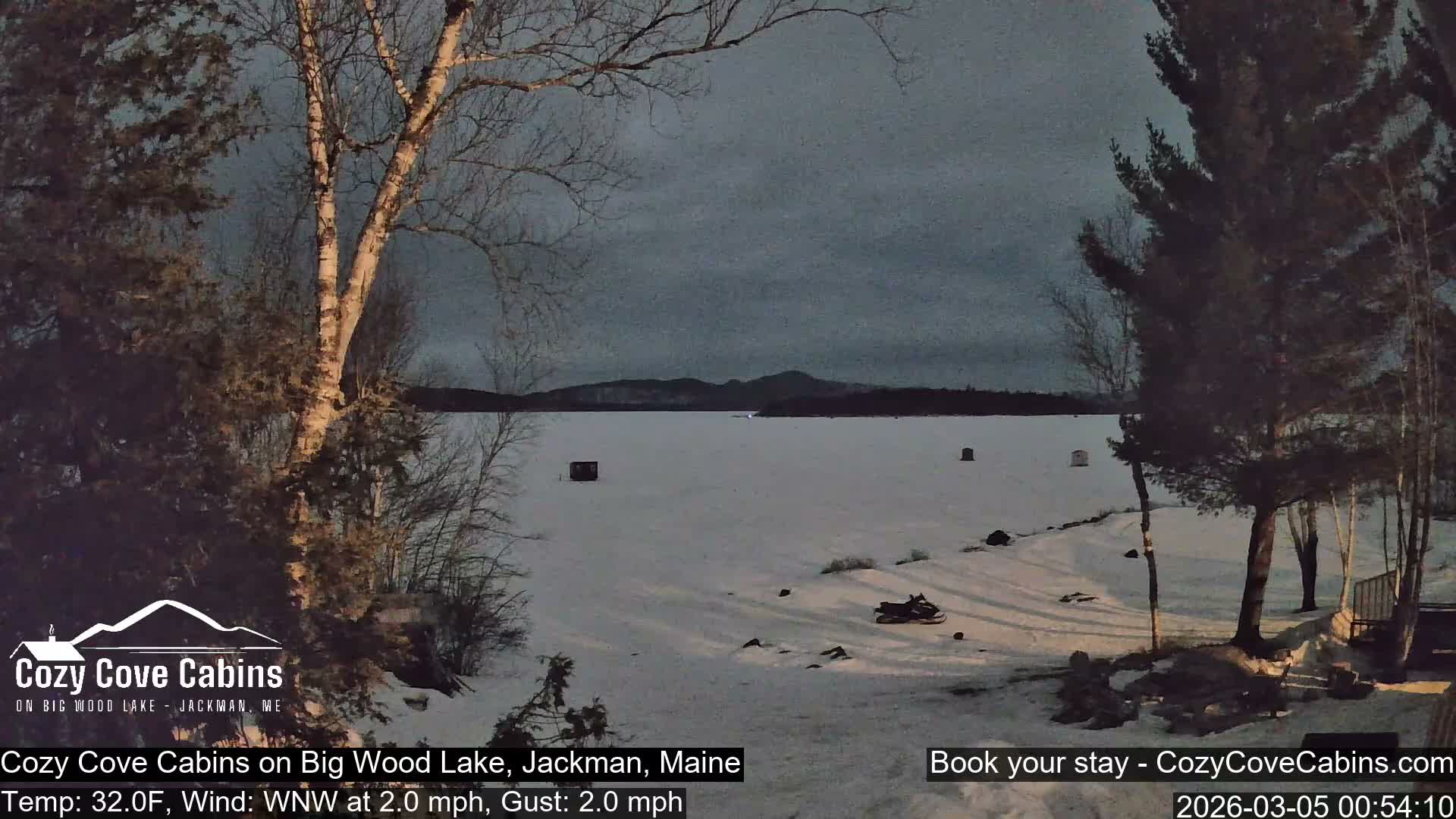 Cozy Cove Cabins, Wood Pond Live Cam - Jackman, Maine,  USA