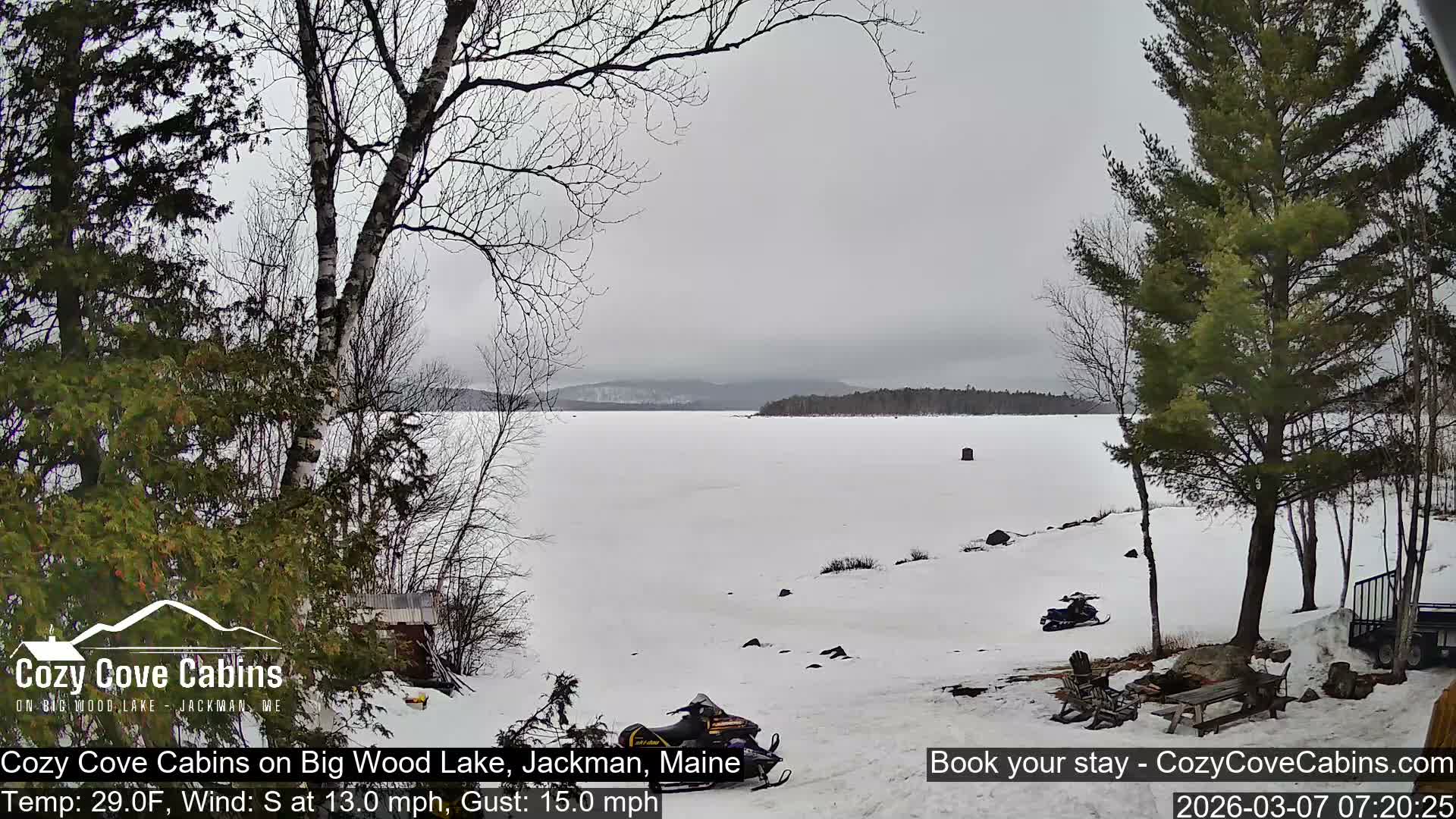 Cozy Cove Cabins, Wood Pond Live Cam - Jackman, Maine,  USA