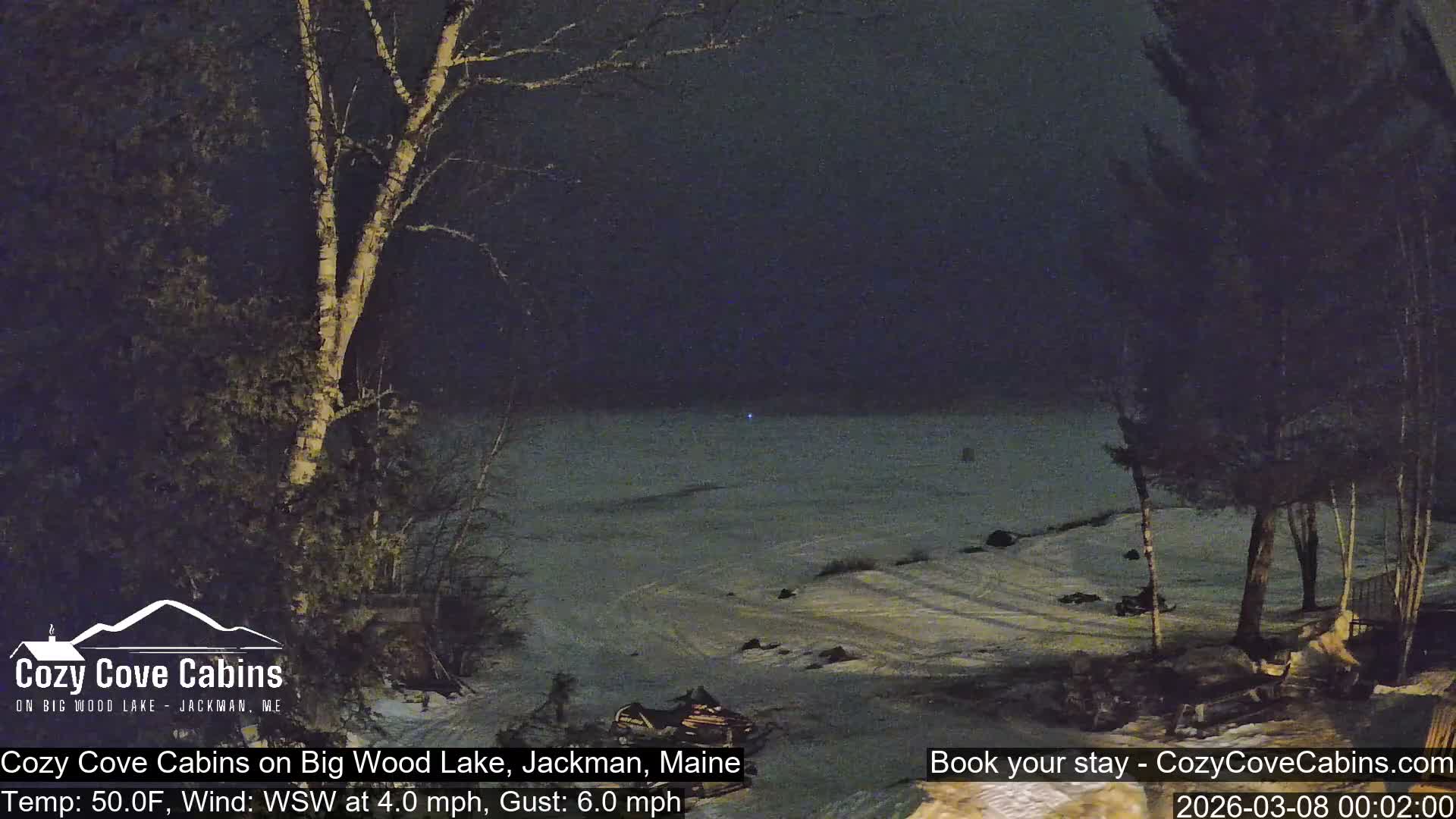 Cozy Cove Cabins, Wood Pond Live Cam - Jackman, Maine,  USA
