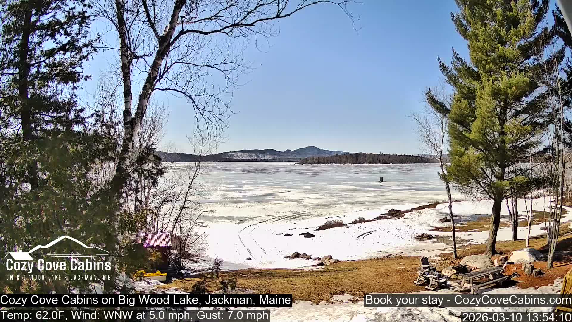 Cozy Cove Cabins, Wood Pond Live Cam - Jackman, Maine,  USA