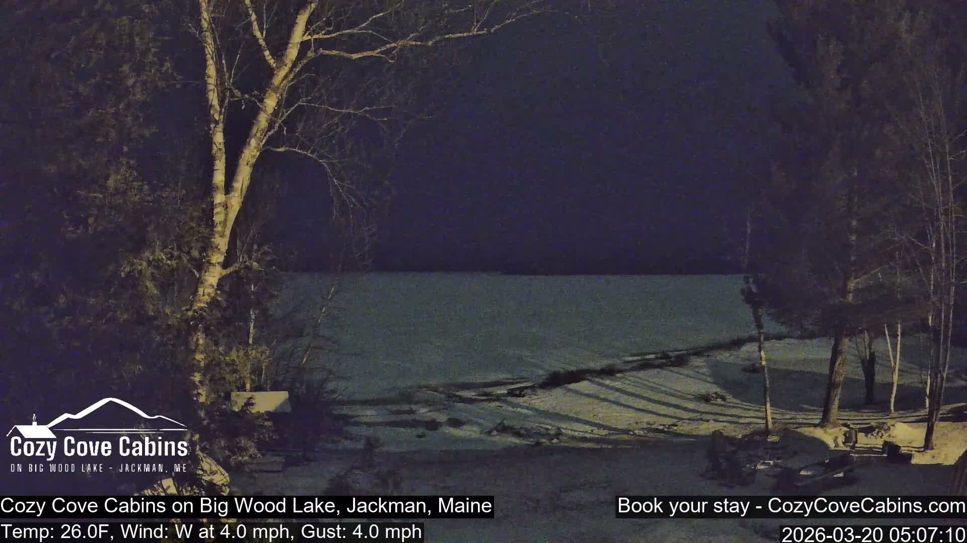 Cozy Cove Cabins, Wood Pond Live Cam - Jackman, Maine,  USA