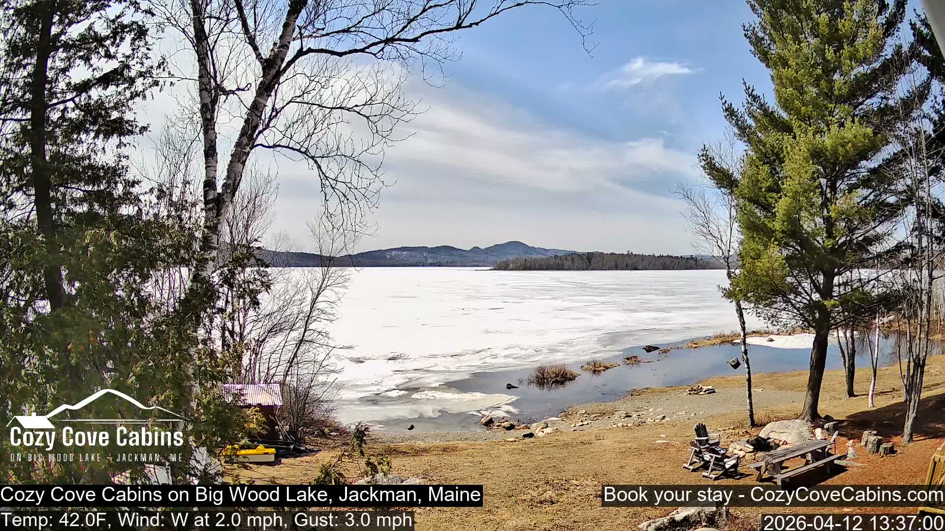 Cozy Cove Cabins, Wood Pond Live Cam - Jackman, Maine,  USA