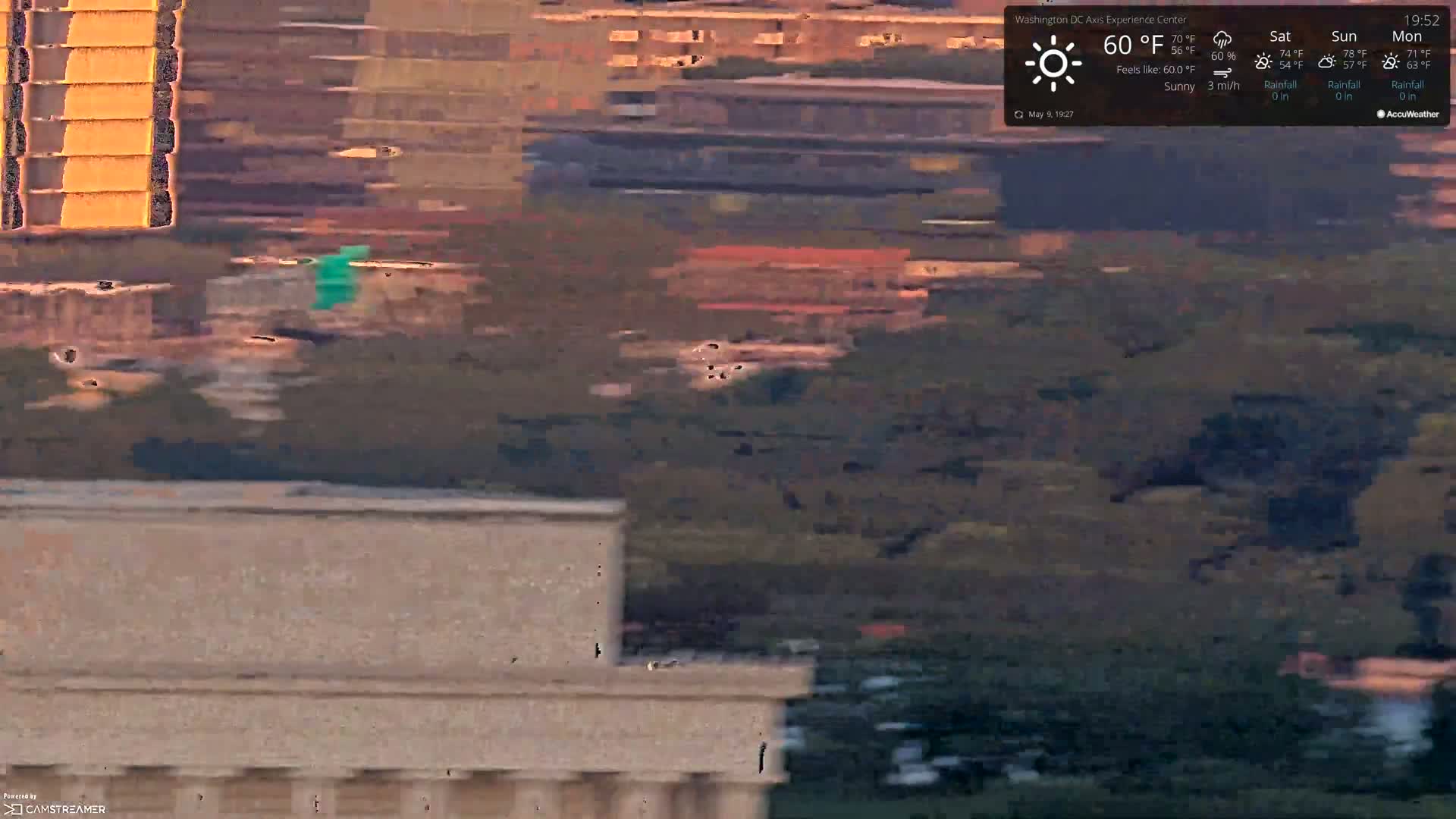 A long shot of a portion of the Lincoln Memorial, taken during a sunny day with a gentle breeze.