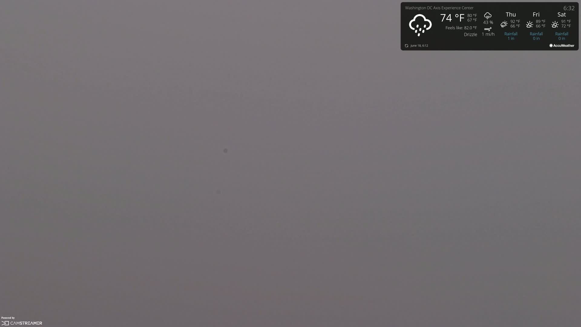 A gray, overcast sky with light drizzle is visible.