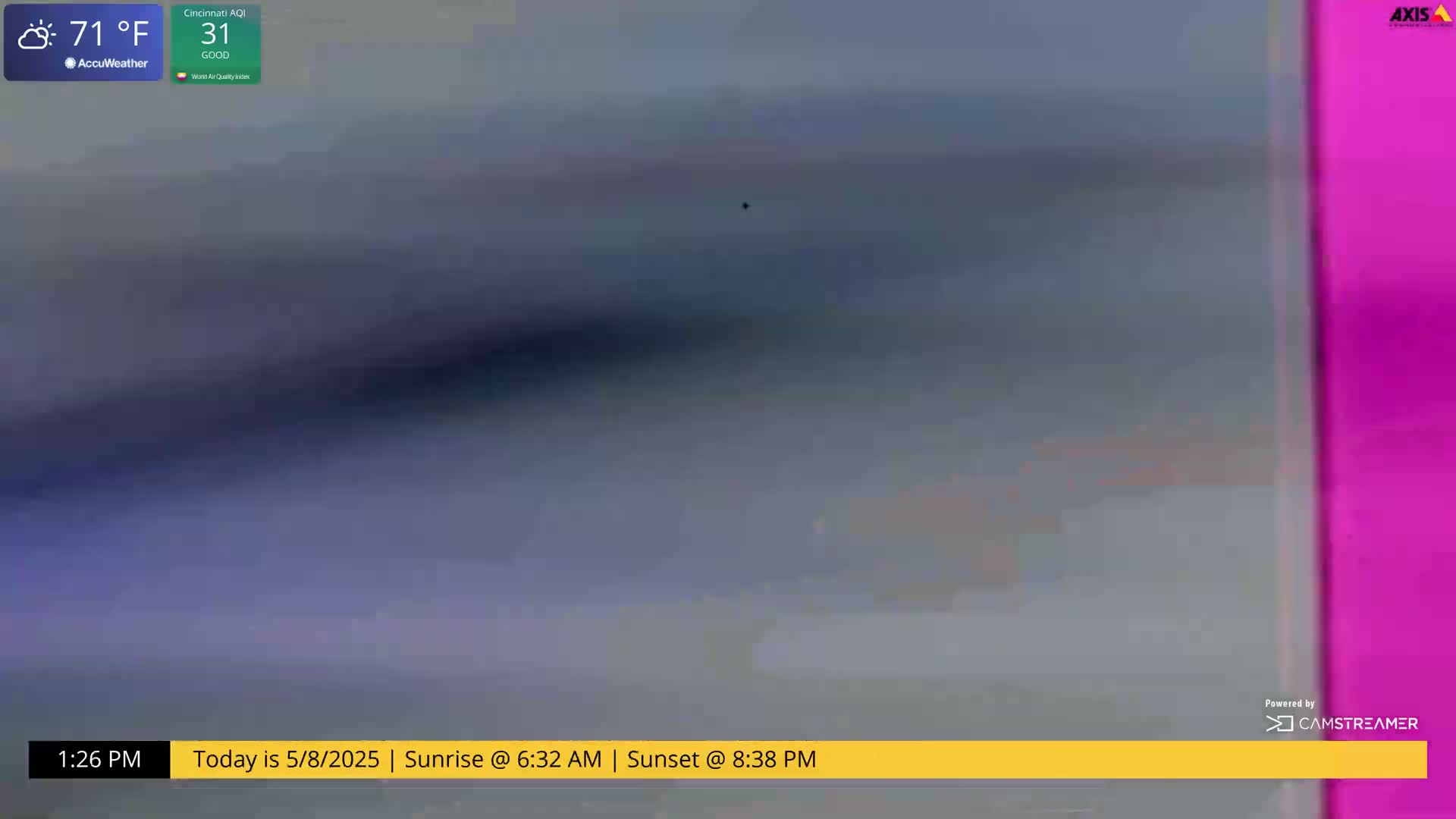 A blurry, gray-blue sky is shown, with a partly cloudy weather condition and a temperature of 71°F.