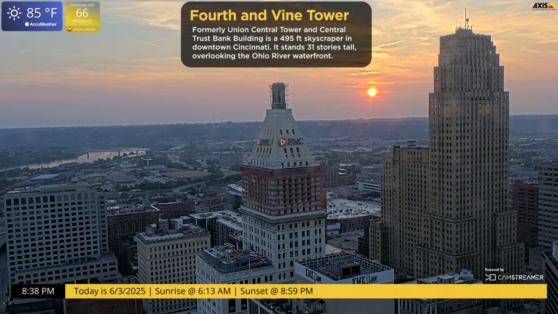 Cincinnati Skyline Live Cam - Cincinnati, Hamilton, Ohio, USA