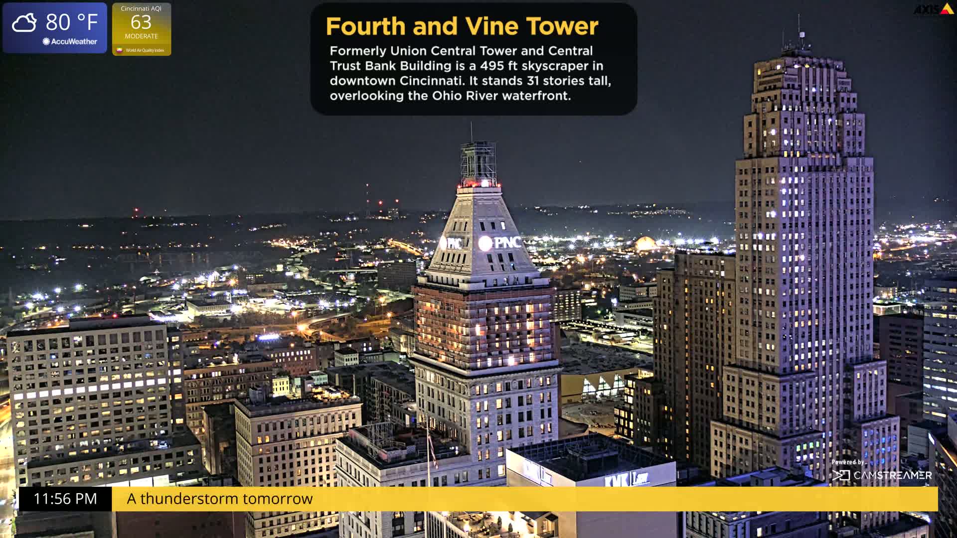 Cincinnati Skyline Live Cam - Cincinnati, Hamilton, Ohio, USA