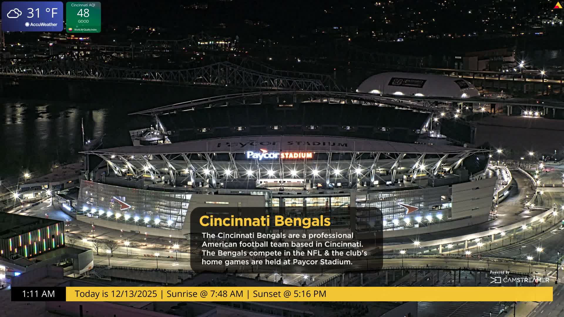 Cincinnati Skyline Live Cam - Cincinnati, Hamilton, Ohio, USA