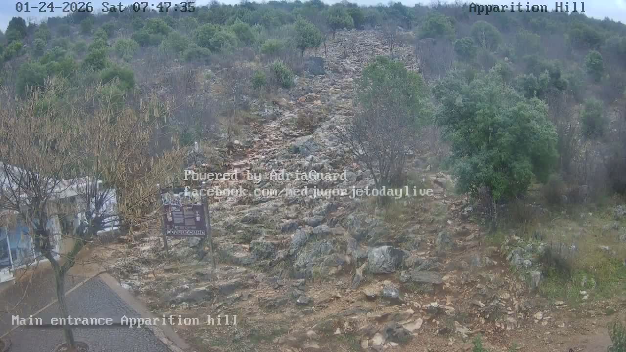 Medjugorje,  Apparition Hill Main Entrance Live Cam - Bijakovici, Citluk, Herzegovina-Neretva, Federation of Bosnia and Herzegovina, Bosnia and Herzegovina