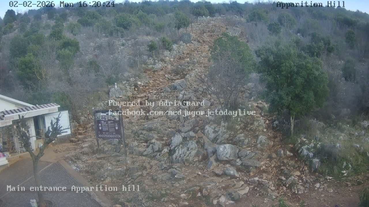 Medjugorje,  Apparition Hill Main Entrance Live Cam - Bijakovici, Citluk, Herzegovina-Neretva, Federation of Bosnia and Herzegovina, Bosnia and Herzegovina