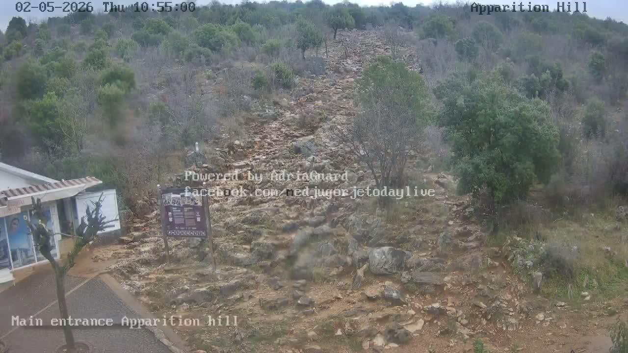 Medjugorje,  Apparition Hill Main Entrance Live Cam - Bijakovici, Citluk, Herzegovina-Neretva, Federation of Bosnia and Herzegovina, Bosnia and Herzegovina