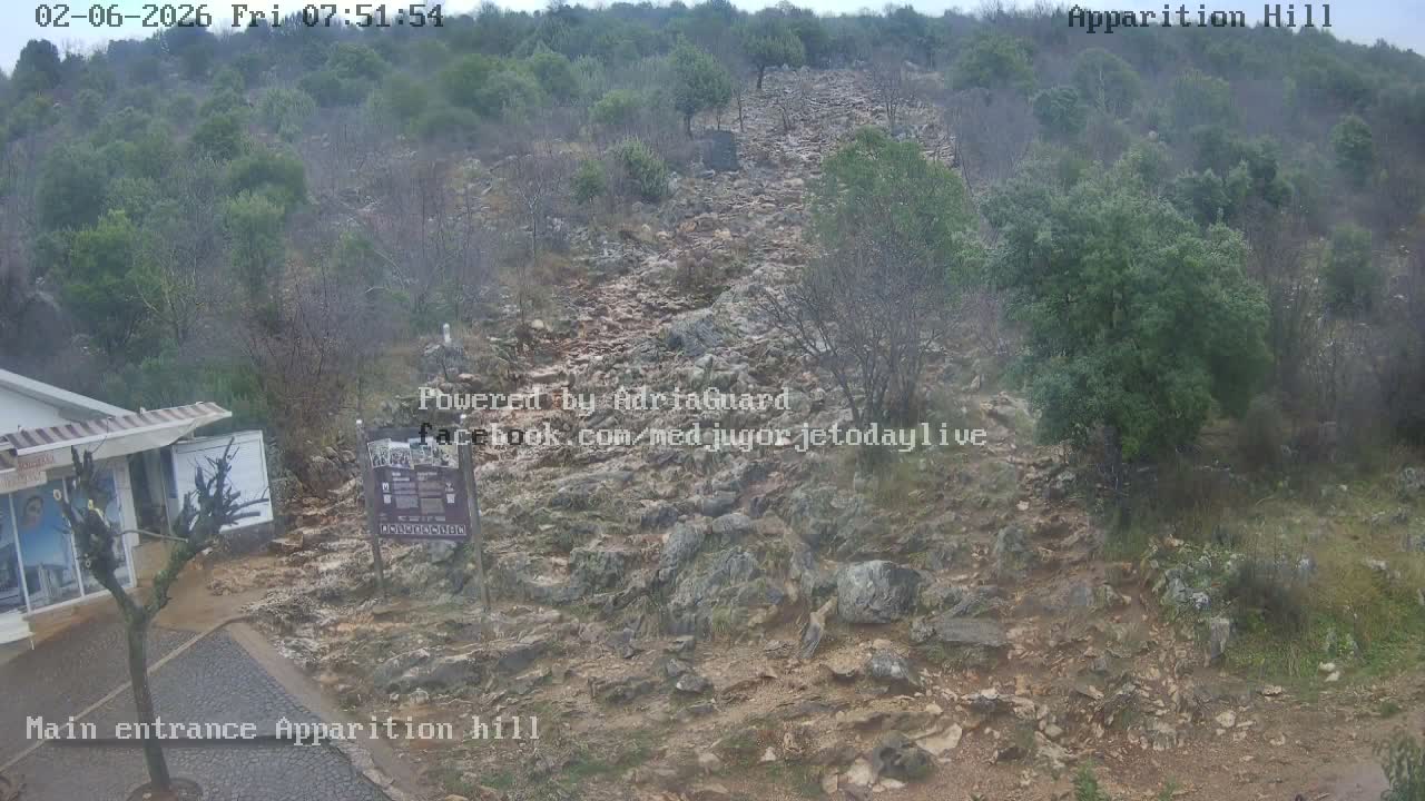 Medjugorje,  Apparition Hill Main Entrance Live Cam - Bijakovici, Citluk, Herzegovina-Neretva, Federation of Bosnia and Herzegovina, Bosnia and Herzegovina
