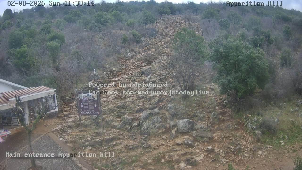 Medjugorje,  Apparition Hill Main Entrance Live Cam - Bijakovici, Citluk, Herzegovina-Neretva, Federation of Bosnia and Herzegovina, Bosnia and Herzegovina