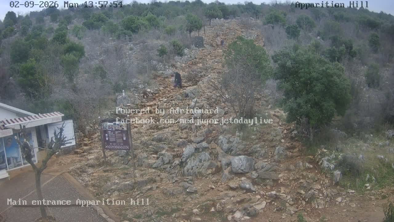 Medjugorje,  Apparition Hill Main Entrance Live Cam - Bijakovici, Citluk, Herzegovina-Neretva, Federation of Bosnia and Herzegovina, Bosnia and Herzegovina