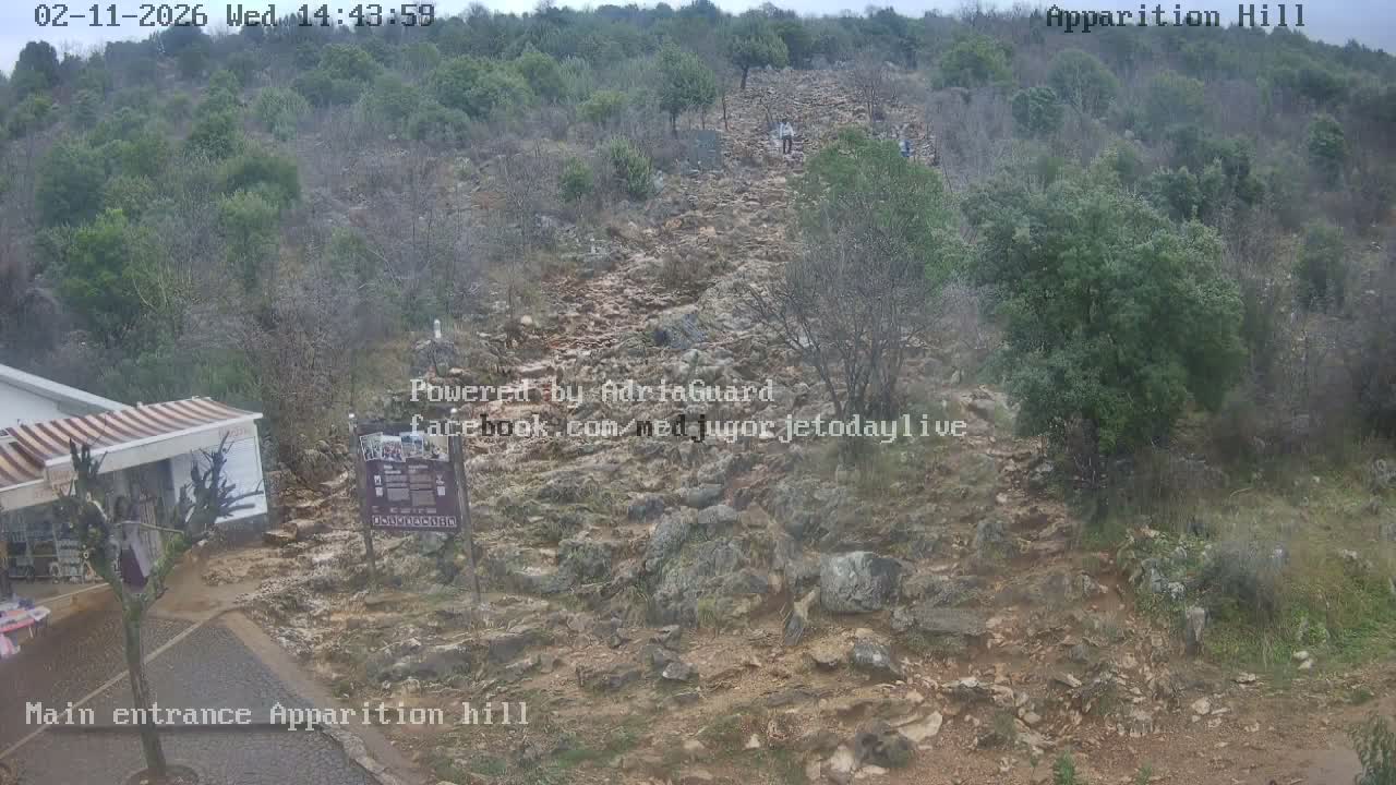 Medjugorje,  Apparition Hill Main Entrance Live Cam - Bijakovici, Citluk, Herzegovina-Neretva, Federation of Bosnia and Herzegovina, Bosnia and Herzegovina