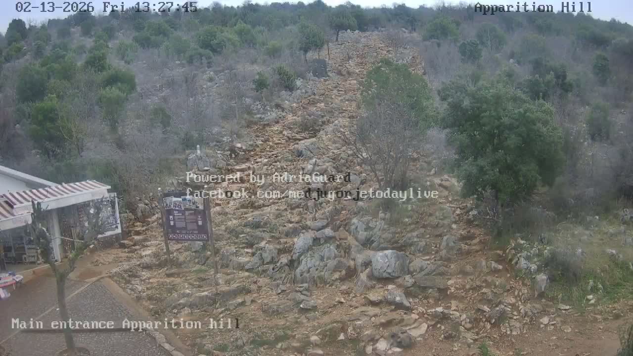 Medjugorje,  Apparition Hill Main Entrance Live Cam - Bijakovici, Citluk, Herzegovina-Neretva, Federation of Bosnia and Herzegovina, Bosnia and Herzegovina