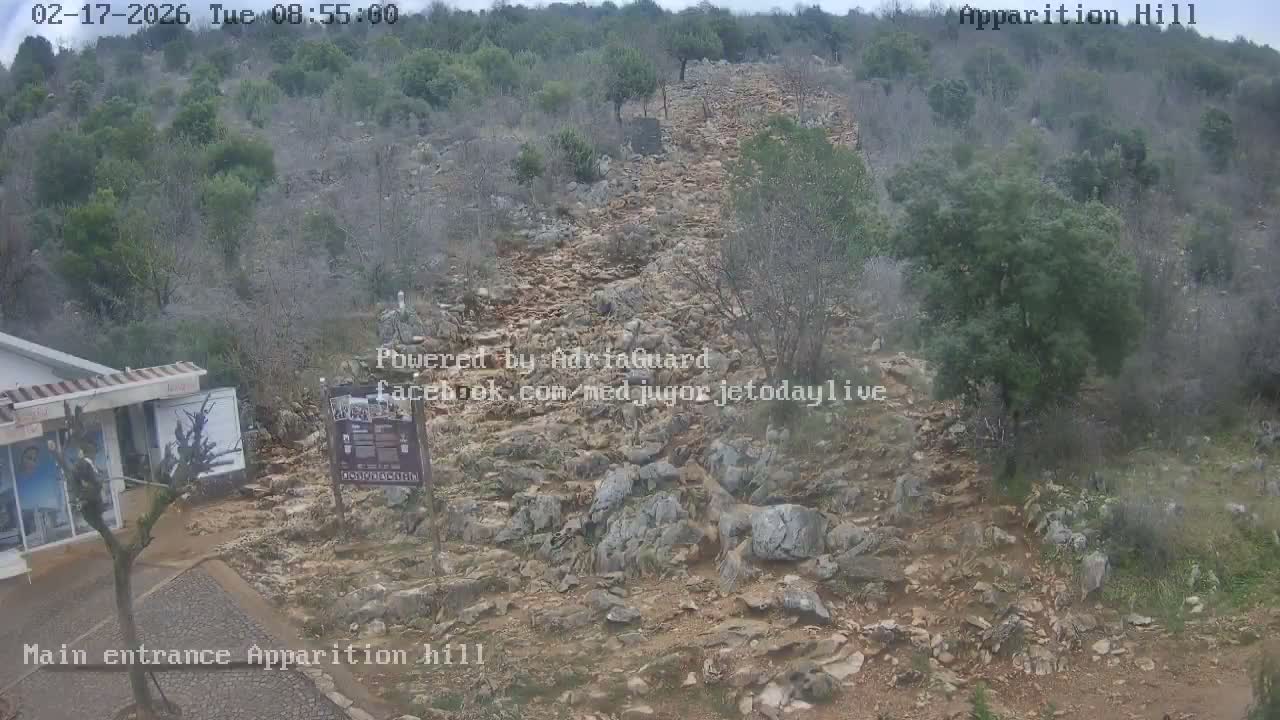 Medjugorje,  Apparition Hill Main Entrance Live Cam - Bijakovici, Citluk, Herzegovina-Neretva, Federation of Bosnia and Herzegovina, Bosnia and Herzegovina