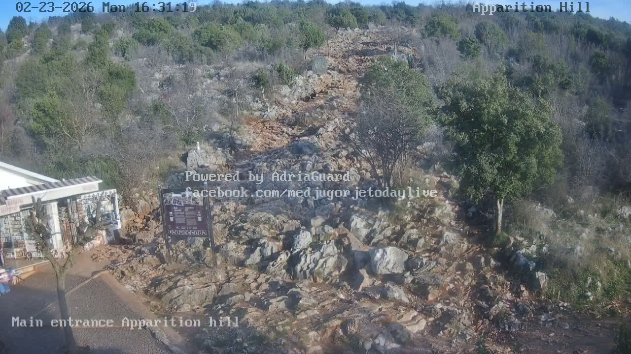 Medjugorje,  Apparition Hill Main Entrance Live Cam - Bijakovici, Citluk, Herzegovina-Neretva, Federation of Bosnia and Herzegovina, Bosnia and Herzegovina