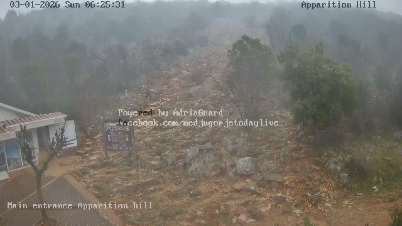 Medjugorje,  Apparition Hill Main Entrance Live Cam - Bijakovici, Citluk, Herzegovina-Neretva, Federation of Bosnia and Herzegovina, Bosnia and Herzegovina
