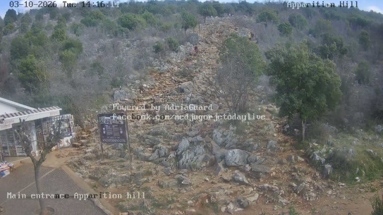 Medjugorje,  Apparition Hill Main Entrance Live Cam - Bijakovici, Citluk, Herzegovina-Neretva, Federation of Bosnia and Herzegovina, Bosnia and Herzegovina