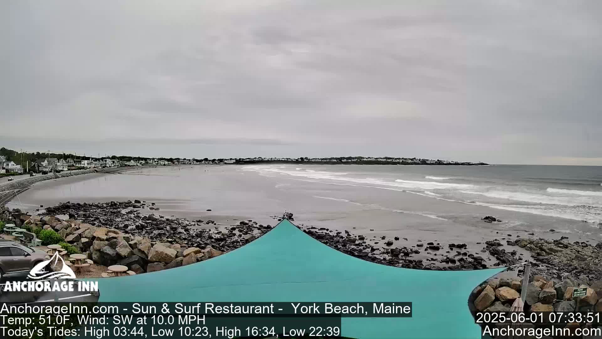 A beach with a rocky shoreline and small waves under an overcast sky.