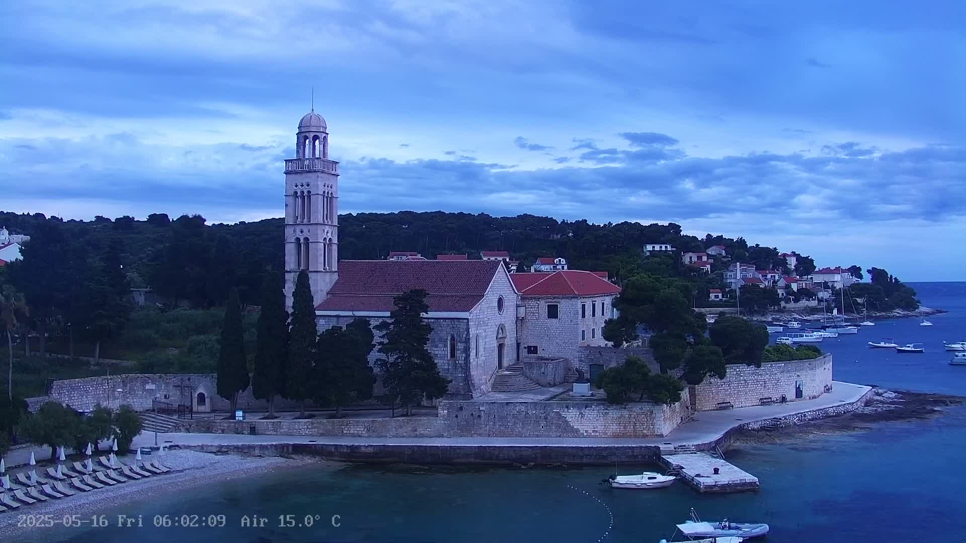 Dalmatia, Hvar Town  & Adriatic Coast Beach Kriza Panaromic Live Cam - Hvar, Grad Hvar, Split-Dalmatia, Croatia