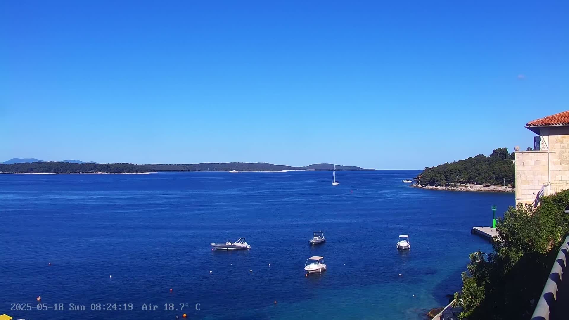 Dalmatia, Hvar Town  & Adriatic Coast Beach Kriza Panaromic Live Cam - Hvar, Grad Hvar, Split-Dalmatia, Croatia