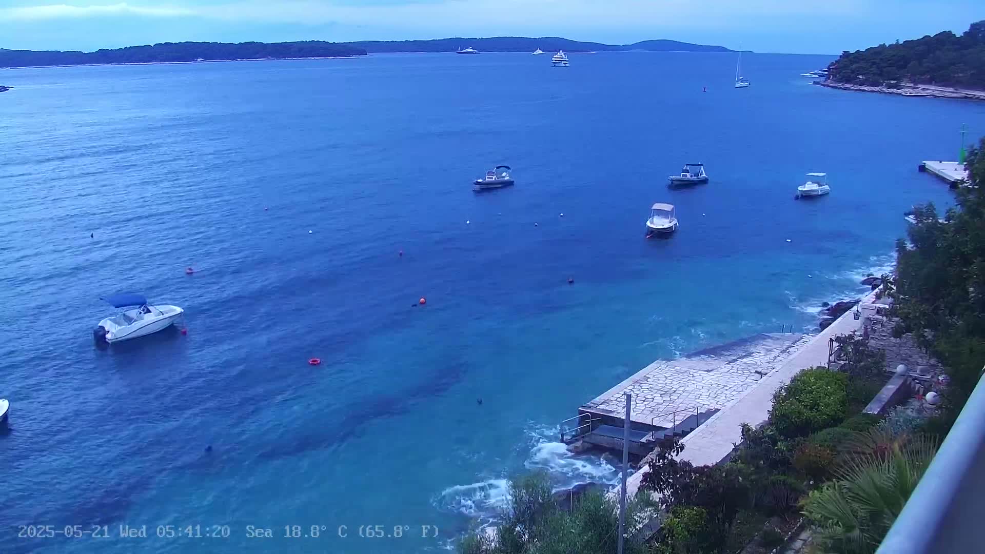 Dalmatia, Hvar Town  & Adriatic Coast Beach Kriza Panaromic Live Cam - Hvar, Grad Hvar, Split-Dalmatia, Croatia