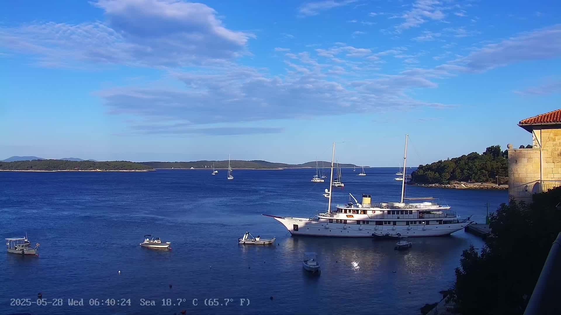 Dalmatia, Hvar Town  & Adriatic Coast Beach Kriza Panaromic Live Cam - Hvar, Grad Hvar, Split-Dalmatia, Croatia