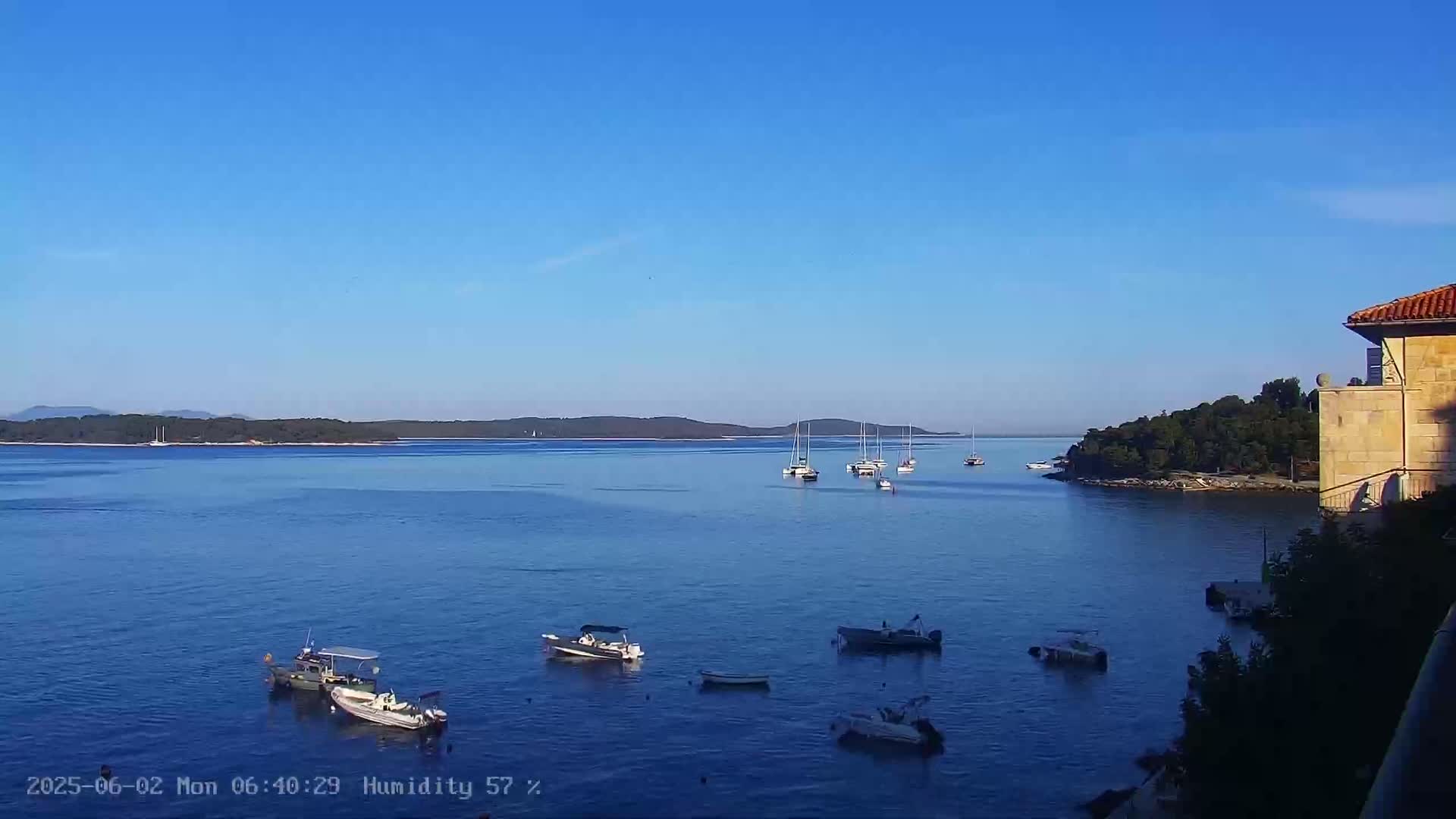 Dalmatia, Hvar Town  & Adriatic Coast Beach Kriza Panaromic Live Cam - Hvar, Grad Hvar, Split-Dalmatia, Croatia