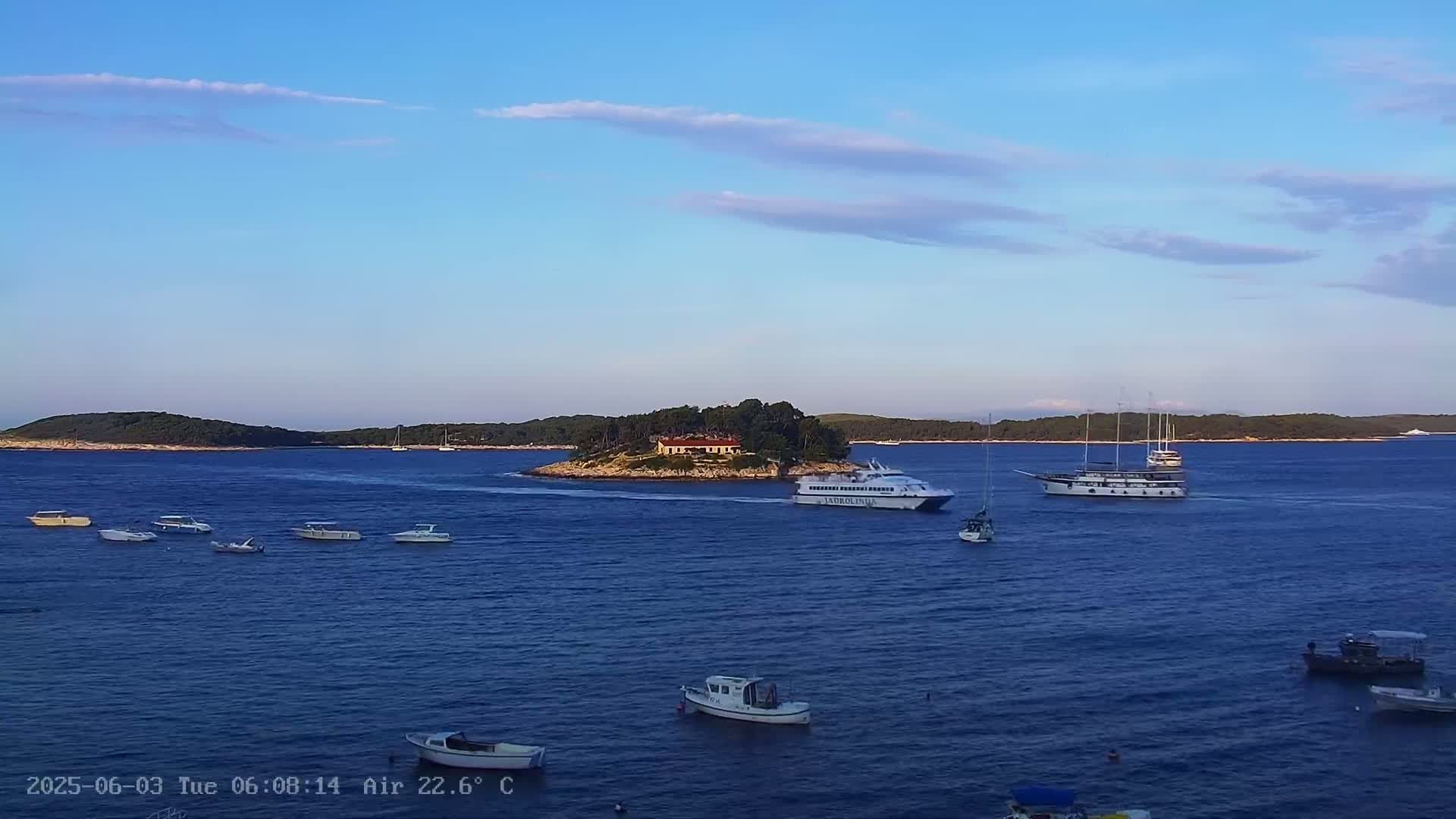 Dalmatia, Hvar Town  & Adriatic Coast Beach Kriza Panaromic Live Cam - Hvar, Grad Hvar, Split-Dalmatia, Croatia