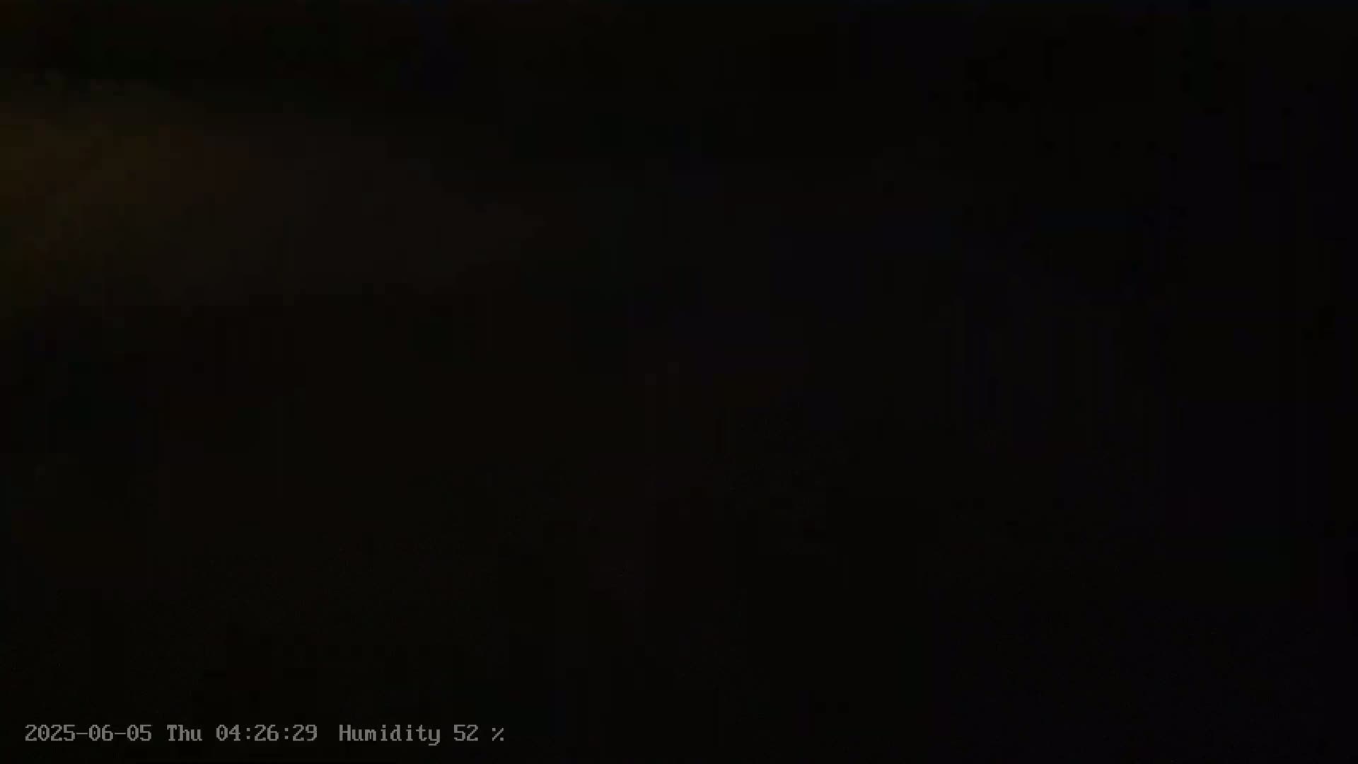 The image is almost entirely black, with a slightly brighter area at the top left suggesting a very dark nighttime scene.