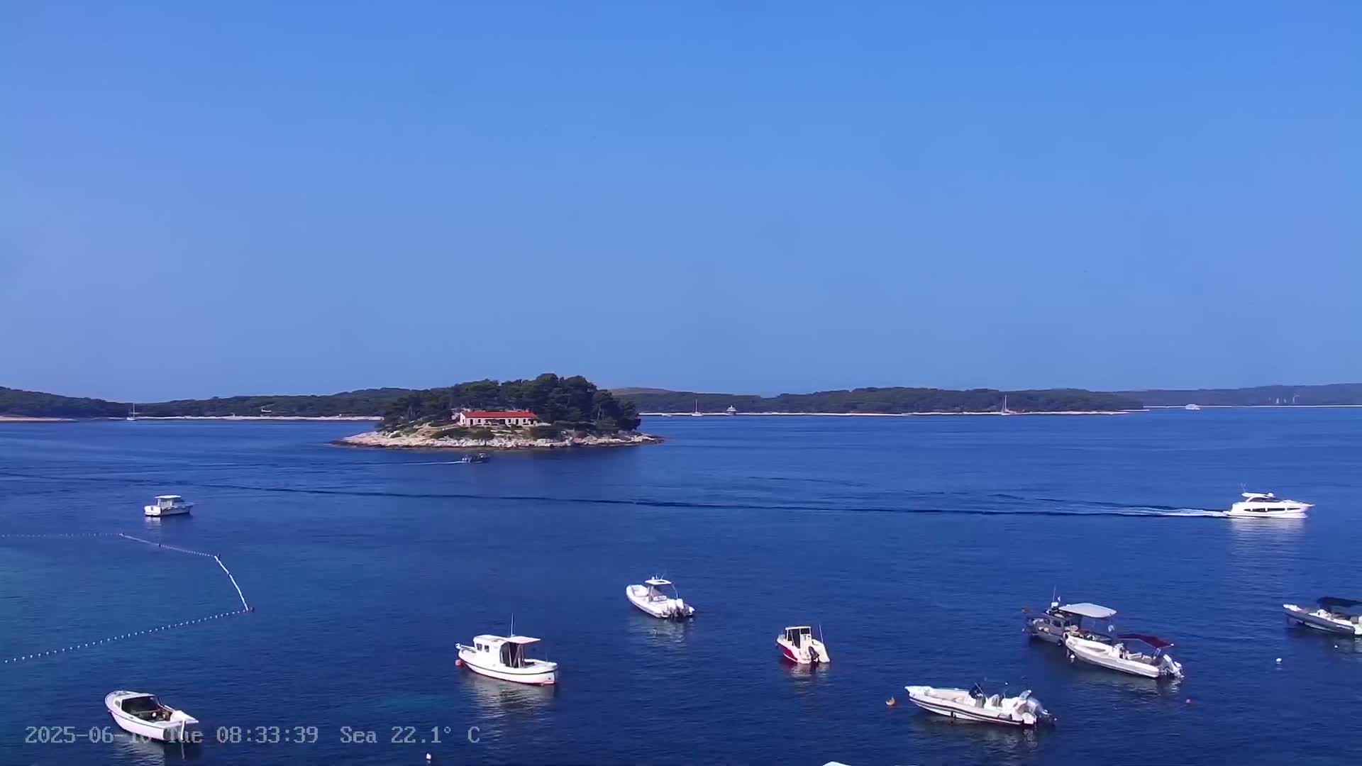 Dalmatia, Hvar Town  & Adriatic Coast Beach Kriza Panaromic Live Cam - Hvar, Grad Hvar, Split-Dalmatia, Croatia