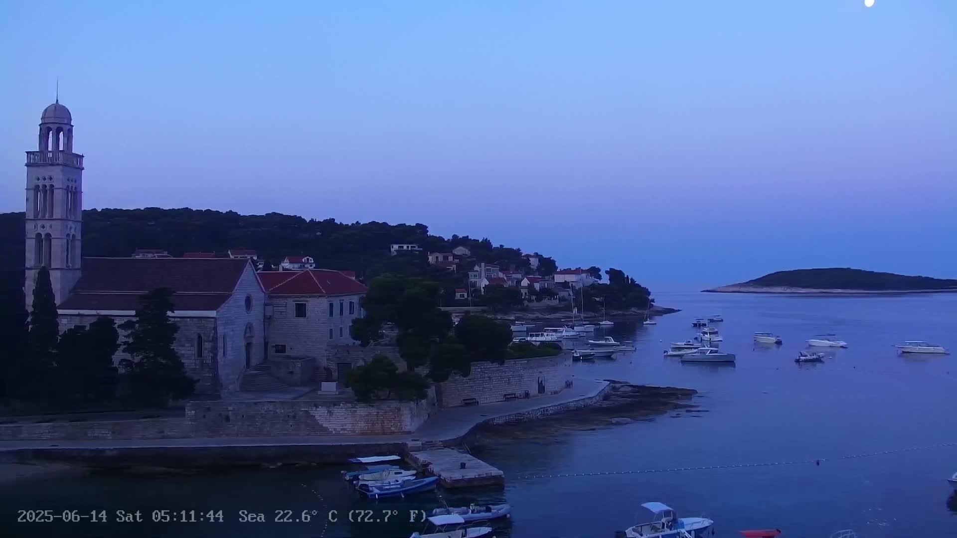 Dalmatia, Hvar Town  & Adriatic Coast Beach Kriza Panaromic Live Cam - Hvar, Grad Hvar, Split-Dalmatia, Croatia
