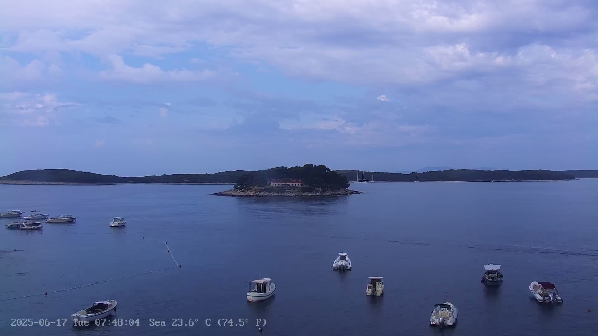 Dalmatia, Hvar Town  & Adriatic Coast Beach Kriza Panaromic Live Cam - Hvar, Grad Hvar, Split-Dalmatia, Croatia