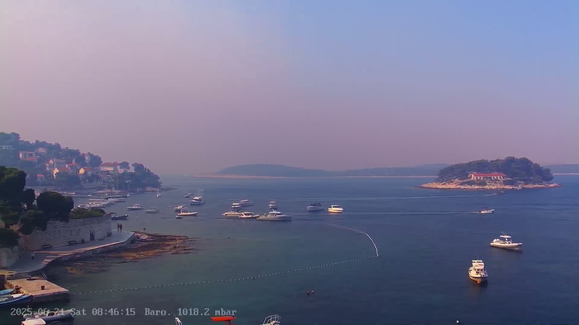 Dalmatia, Hvar Town  & Adriatic Coast Beach Kriza Panaromic Live Cam - Hvar, Grad Hvar, Split-Dalmatia, Croatia