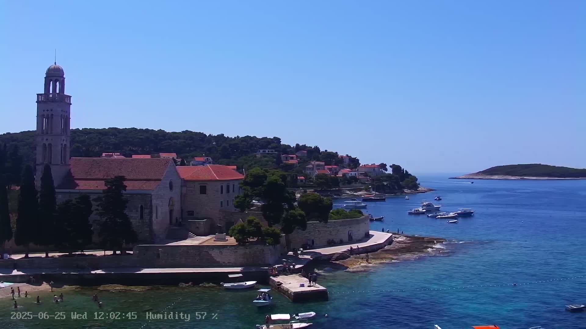 Dalmatia, Hvar Town  & Adriatic Coast Beach Kriza Panaromic Live Cam - Hvar, Grad Hvar, Split-Dalmatia, Croatia