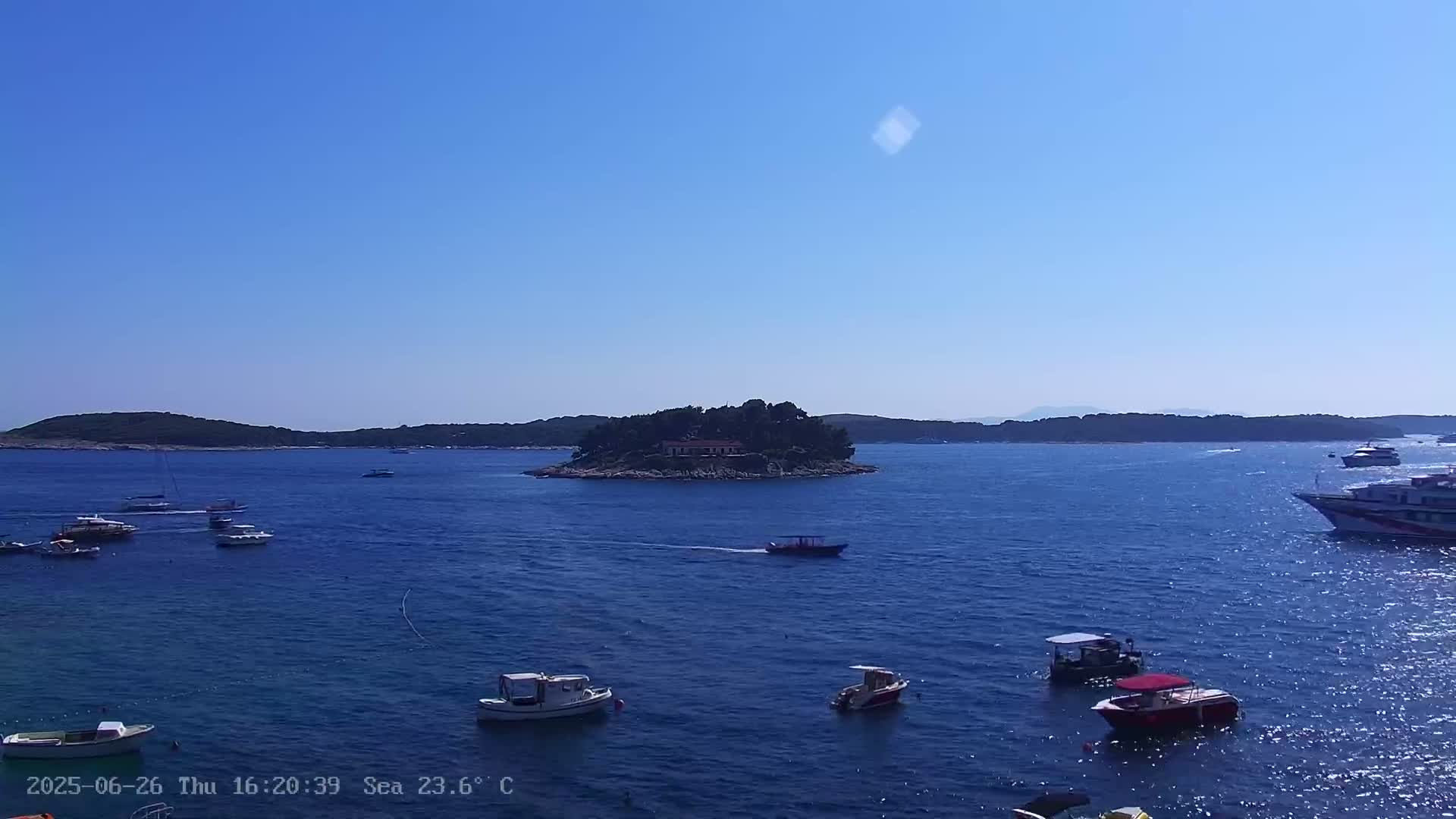 Dalmatia, Hvar Town  & Adriatic Coast Beach Kriza Panaromic Live Cam - Hvar, Grad Hvar, Split-Dalmatia, Croatia