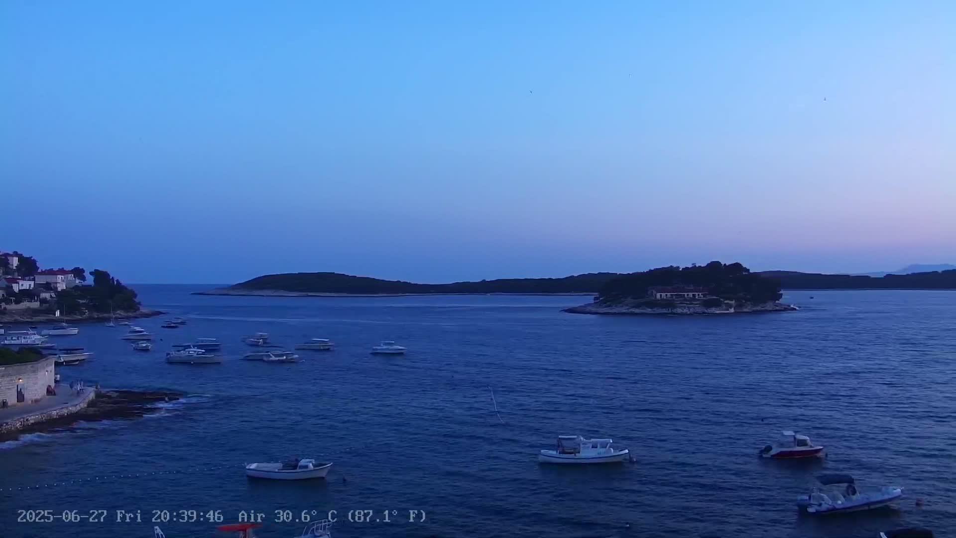 Dalmatia, Hvar Town  & Adriatic Coast Beach Kriza Panaromic Live Cam - Hvar, Grad Hvar, Split-Dalmatia, Croatia