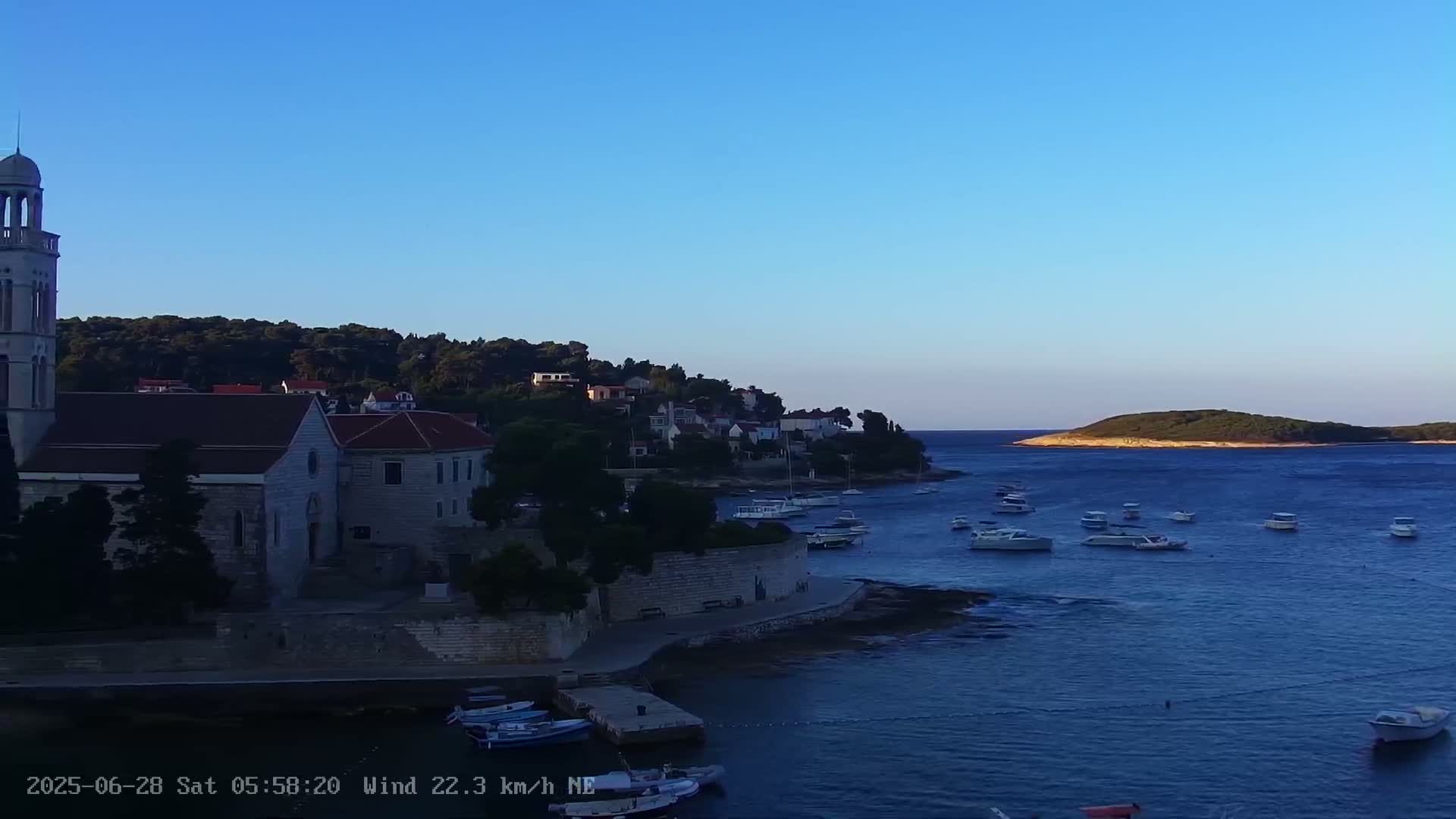 Dalmatia, Hvar Town  & Adriatic Coast Beach Kriza Panaromic Live Cam - Hvar, Grad Hvar, Split-Dalmatia, Croatia