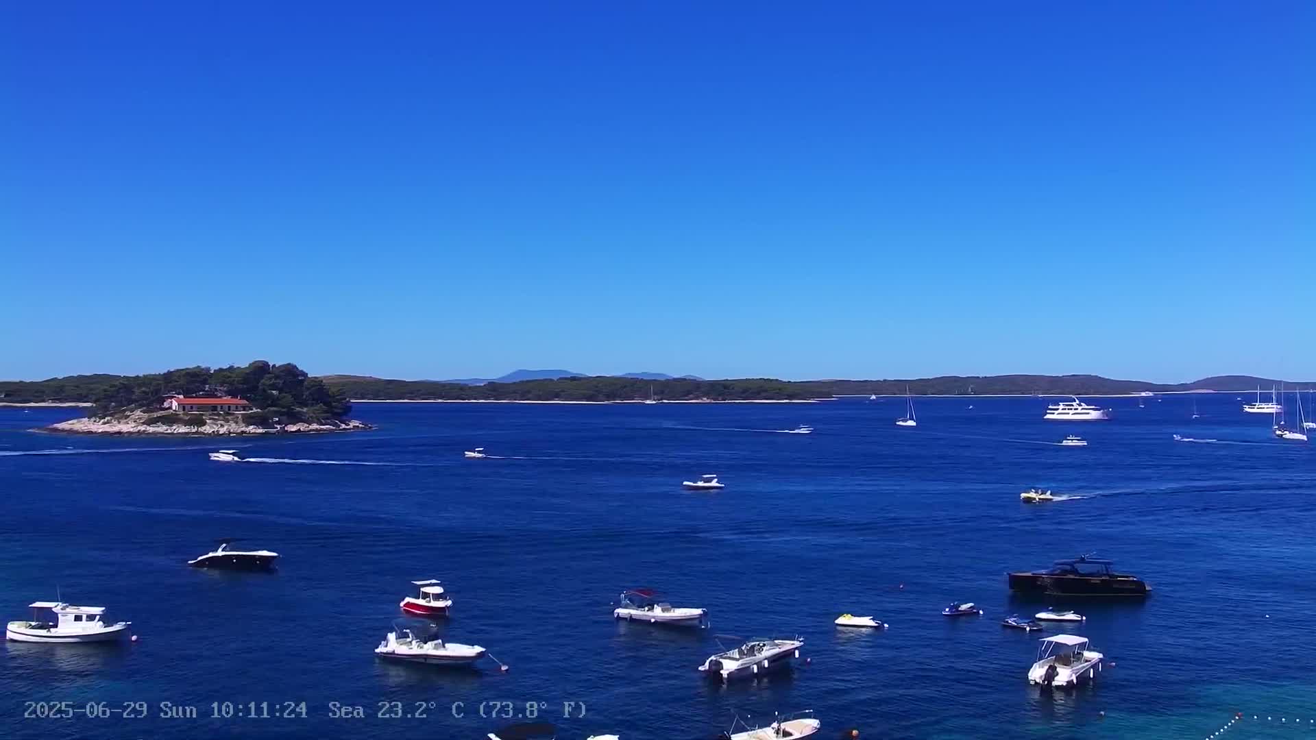 Dalmatia, Hvar Town  & Adriatic Coast Beach Kriza Panaromic Live Cam - Hvar, Grad Hvar, Split-Dalmatia, Croatia