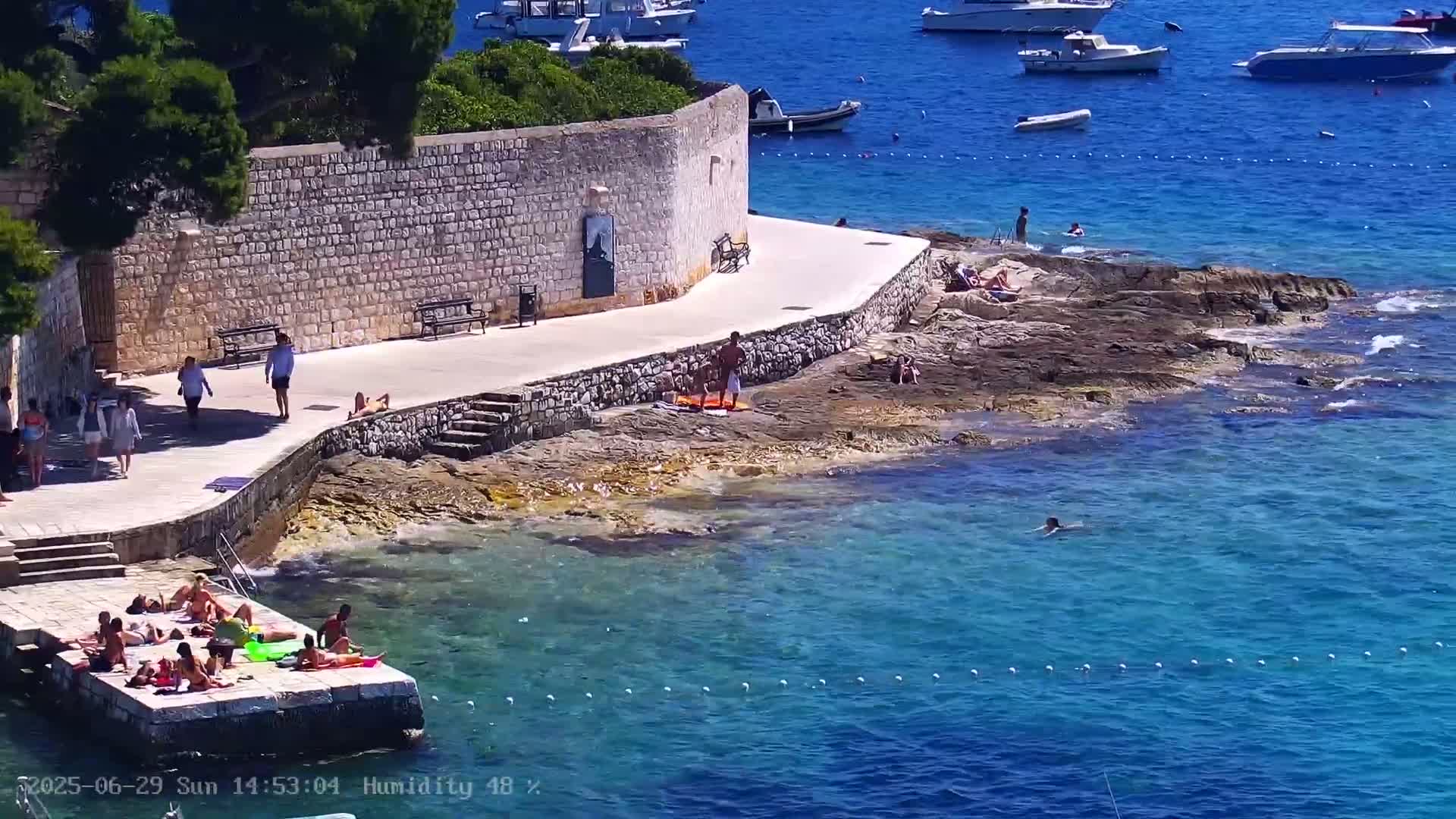 Dalmatia, Hvar Town  & Adriatic Coast Beach Kriza Panaromic Live Cam - Hvar, Grad Hvar, Split-Dalmatia, Croatia