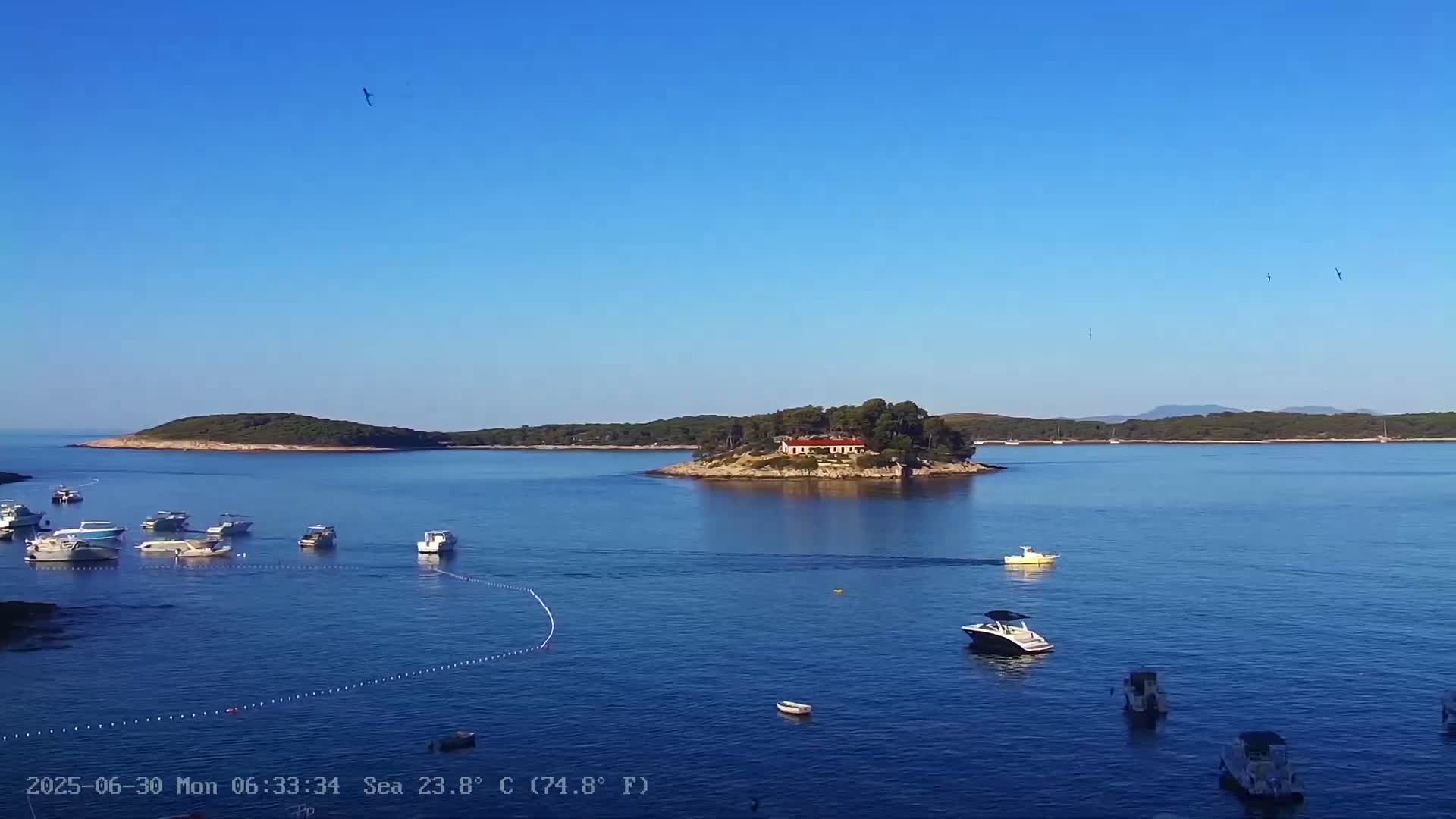 Dalmatia, Hvar Town  & Adriatic Coast Beach Kriza Panaromic Live Cam - Hvar, Grad Hvar, Split-Dalmatia, Croatia