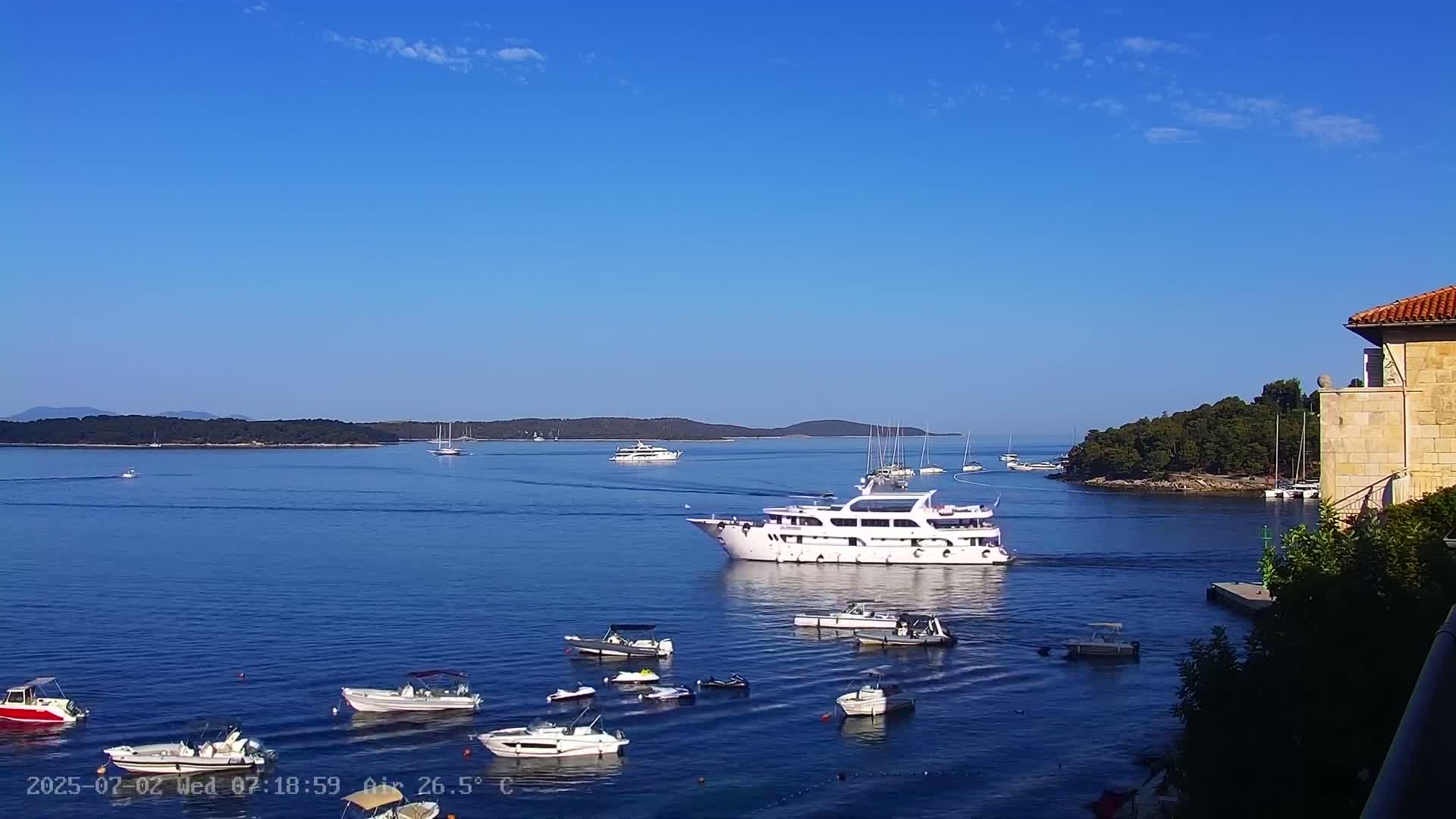 Dalmatia, Hvar Town  & Adriatic Coast Beach Kriza Panaromic Live Cam - Hvar, Grad Hvar, Split-Dalmatia, Croatia