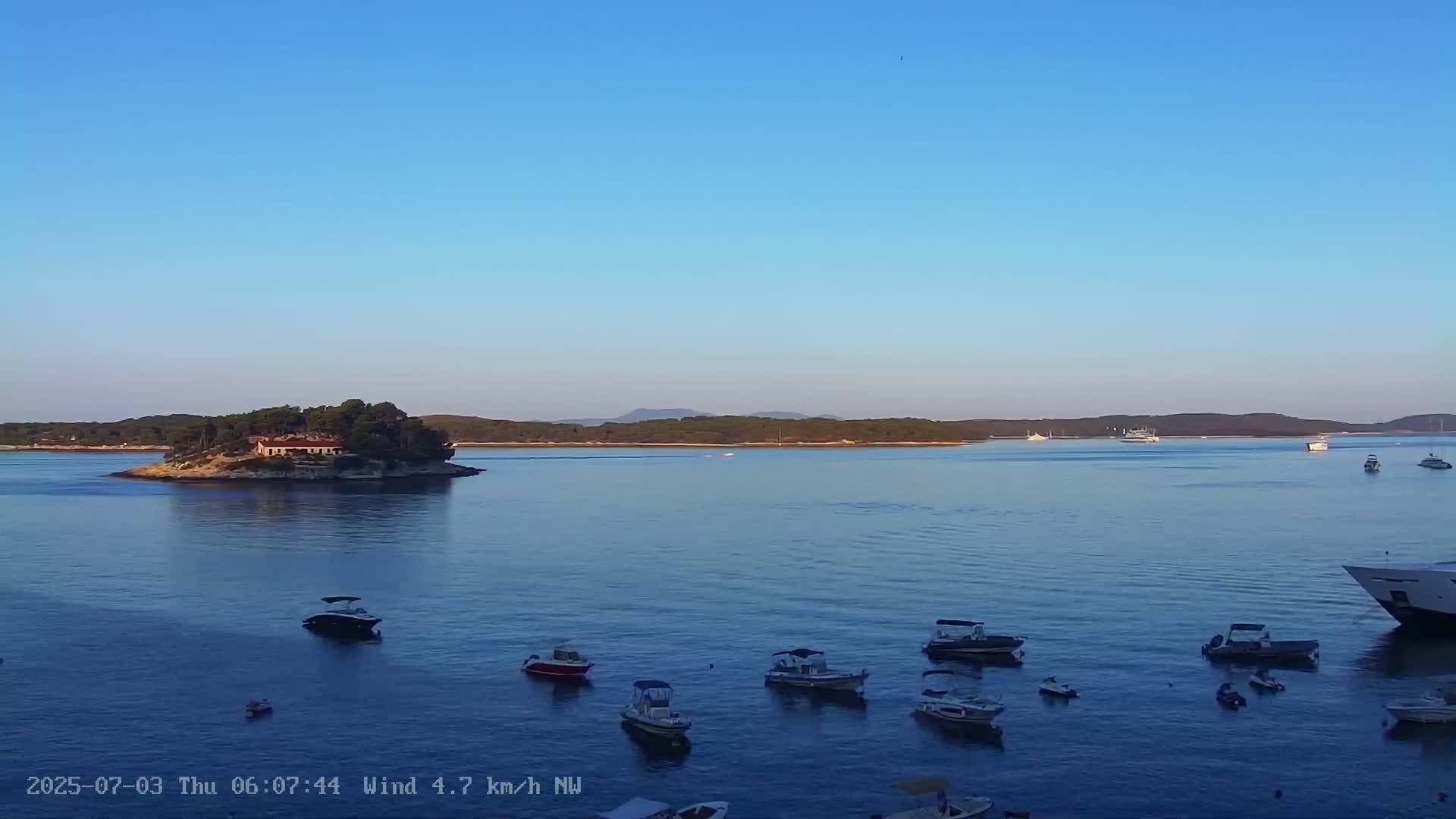 Dalmatia, Hvar Town  & Adriatic Coast Beach Kriza Panaromic Live Cam - Hvar, Grad Hvar, Split-Dalmatia, Croatia