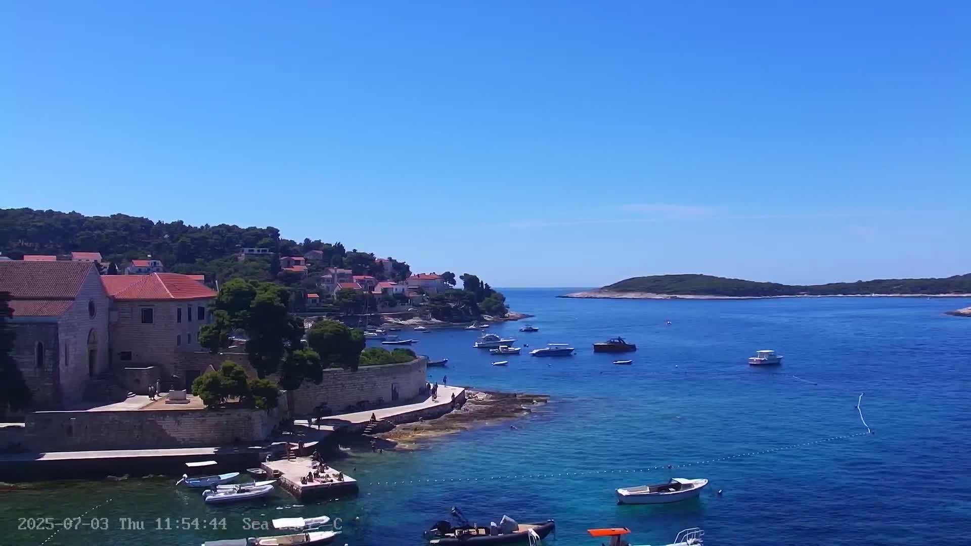 Dalmatia, Hvar Town  & Adriatic Coast Beach Kriza Panaromic Live Cam - Hvar, Grad Hvar, Split-Dalmatia, Croatia