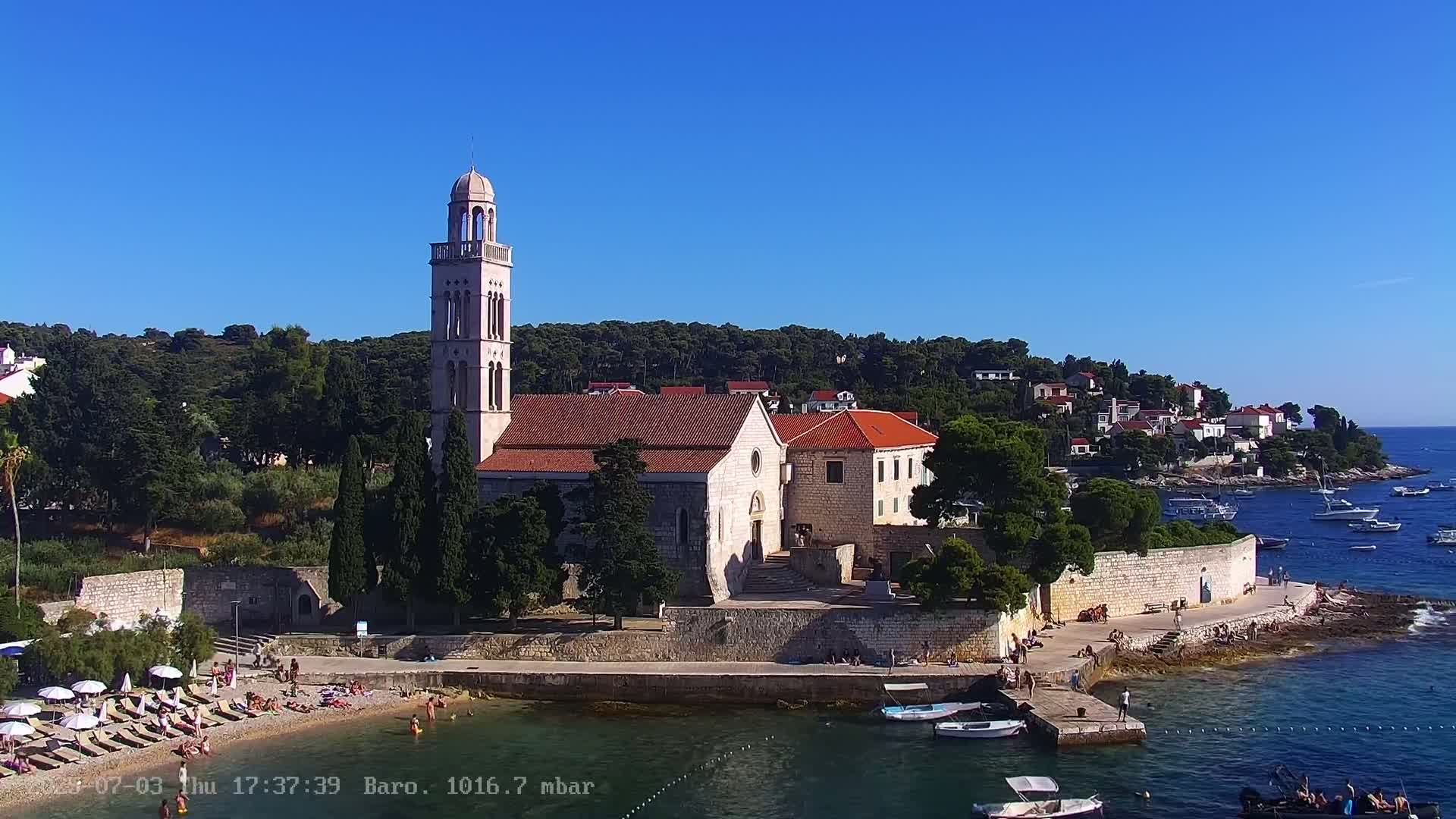 Dalmatia, Hvar Town  & Adriatic Coast Beach Kriza Panaromic Live Cam - Hvar, Grad Hvar, Split-Dalmatia, Croatia