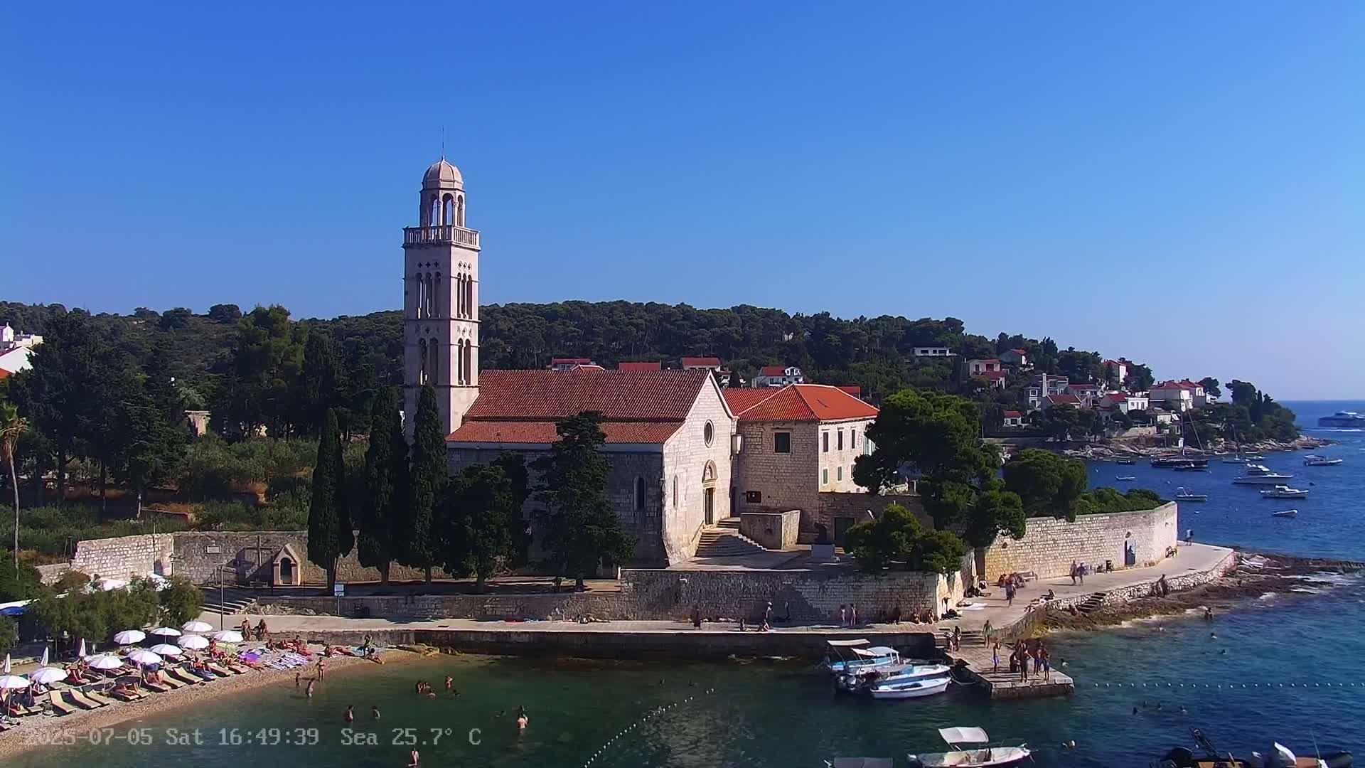 Dalmatia, Hvar Town  & Adriatic Coast Beach Kriza Panaromic Live Cam - Hvar, Grad Hvar, Split-Dalmatia, Croatia